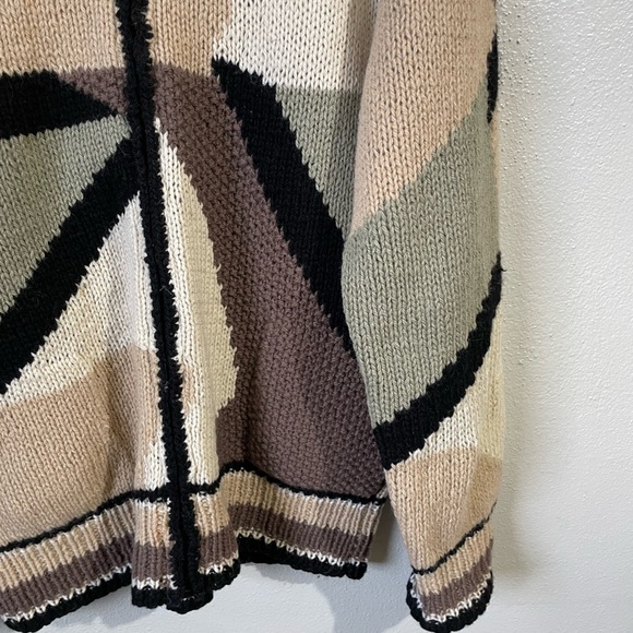Vintage 100% Wool Zip Front Cardigan Geometric Colorblock Sweater Size M Warmest - Picture 5 of 14